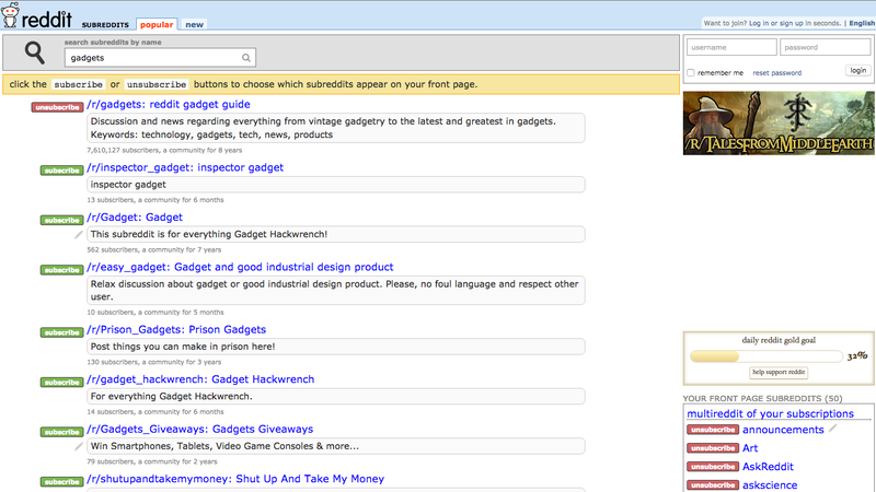 Subreddit search results
